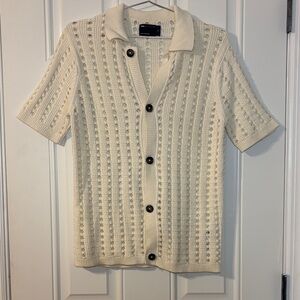 ASOS Cream Short Sleeve Knit Button-Up Polo